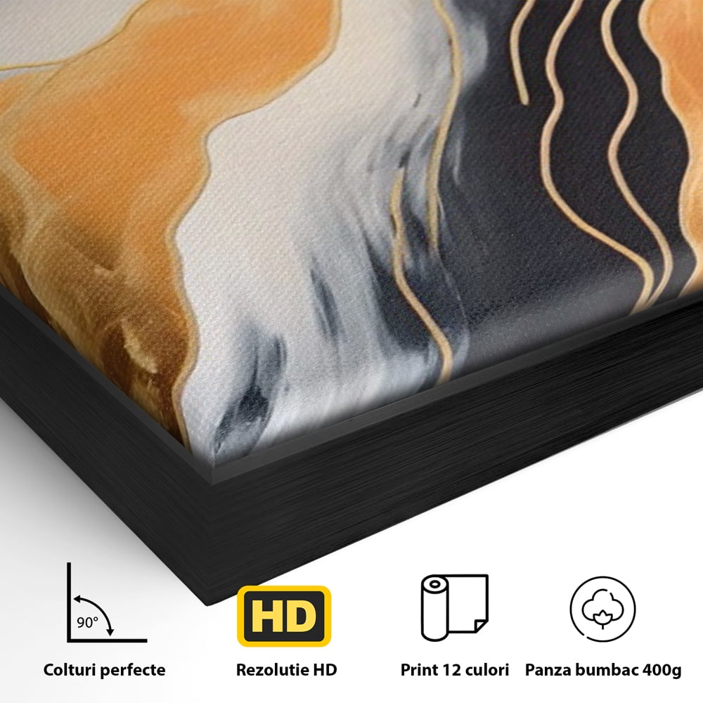 Tablou Canvas Premium LuxCanva® A1559, Valurile , Decorativ, Abstract, Auriu, Living, Culori Vibrante