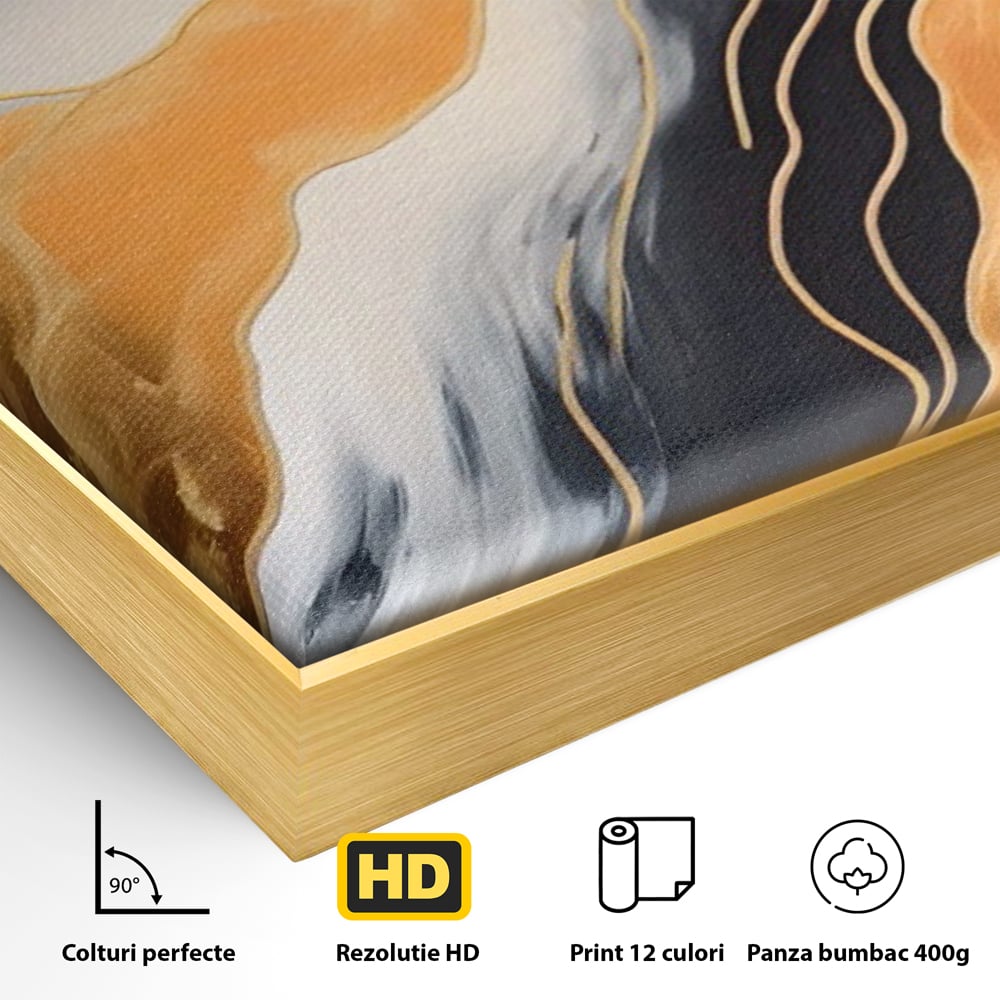 Tablou Canvas Premium LuxCanva® A1559, Valurile , Decorativ, Abstract, Auriu, Living, Culori Vibrante