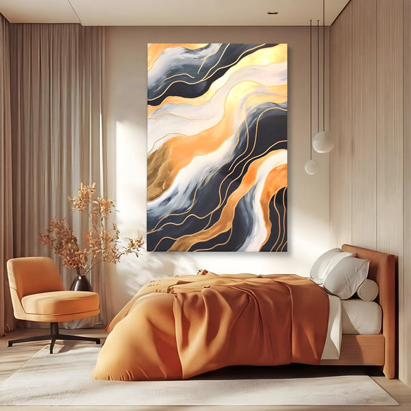 Tablou Canvas Premium LuxCanva® A1559, Valurile , Decorativ, Abstract, Auriu, Living, Culori Vibrante