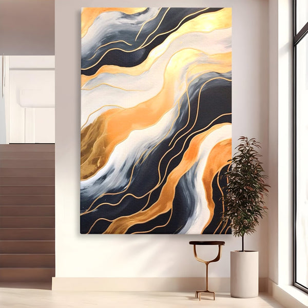 Tablou Canvas Premium LuxCanva® A1559, Valurile , Decorativ, Abstract, Auriu, Living, Culori Vibrante