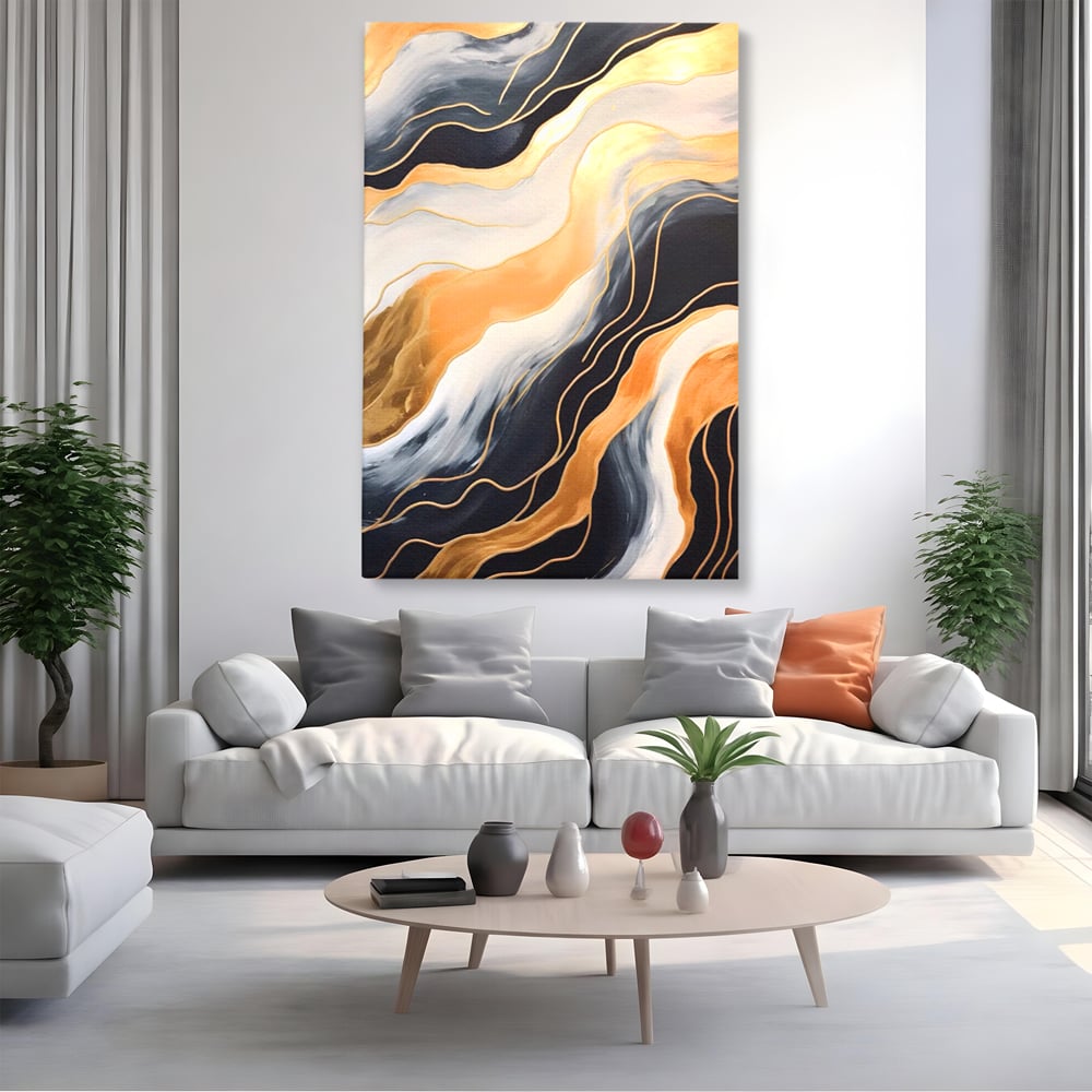 Tablou Canvas Premium LuxCanva® A1559, Valurile , Decorativ, Abstract, Auriu, Living, Culori Vibrante