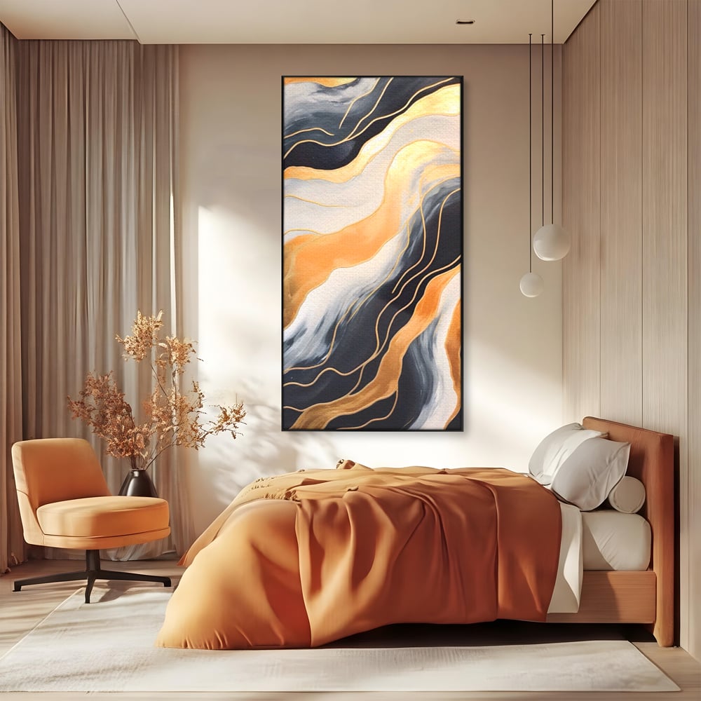 Tablou Canvas Premium LuxCanva® A1559, Valurile , Decorativ, Abstract, Auriu, Living, Culori Vibrante