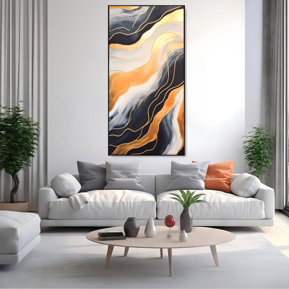 Tablou Canvas Premium LuxCanva® A1559, Valurile , Decorativ, Abstract, Auriu, Living, Culori Vibrante