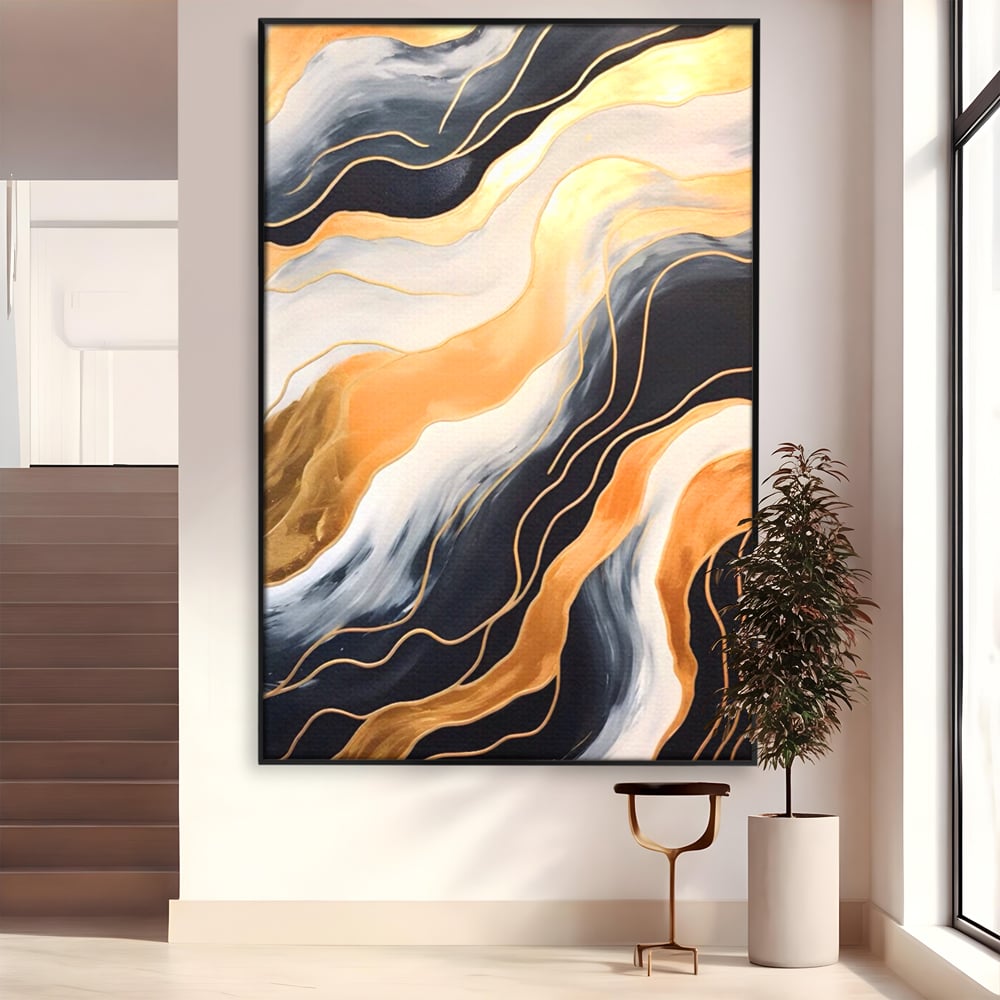 Tablou Canvas Premium LuxCanva® A1559, Valurile , Decorativ, Abstract, Auriu, Living, Culori Vibrante