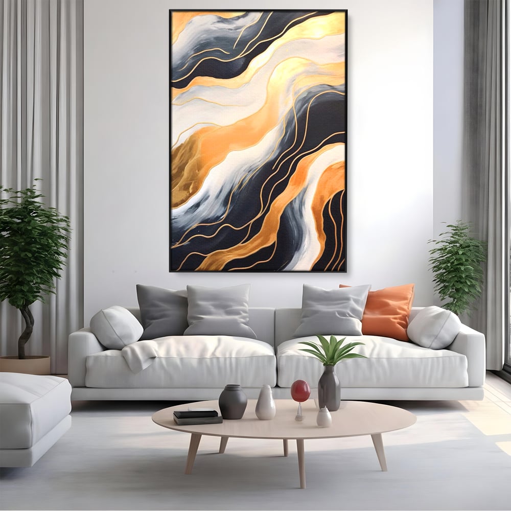 Tablou Canvas Premium LuxCanva® A1559, Valurile , Decorativ, Abstract, Auriu, Living, Culori Vibrante