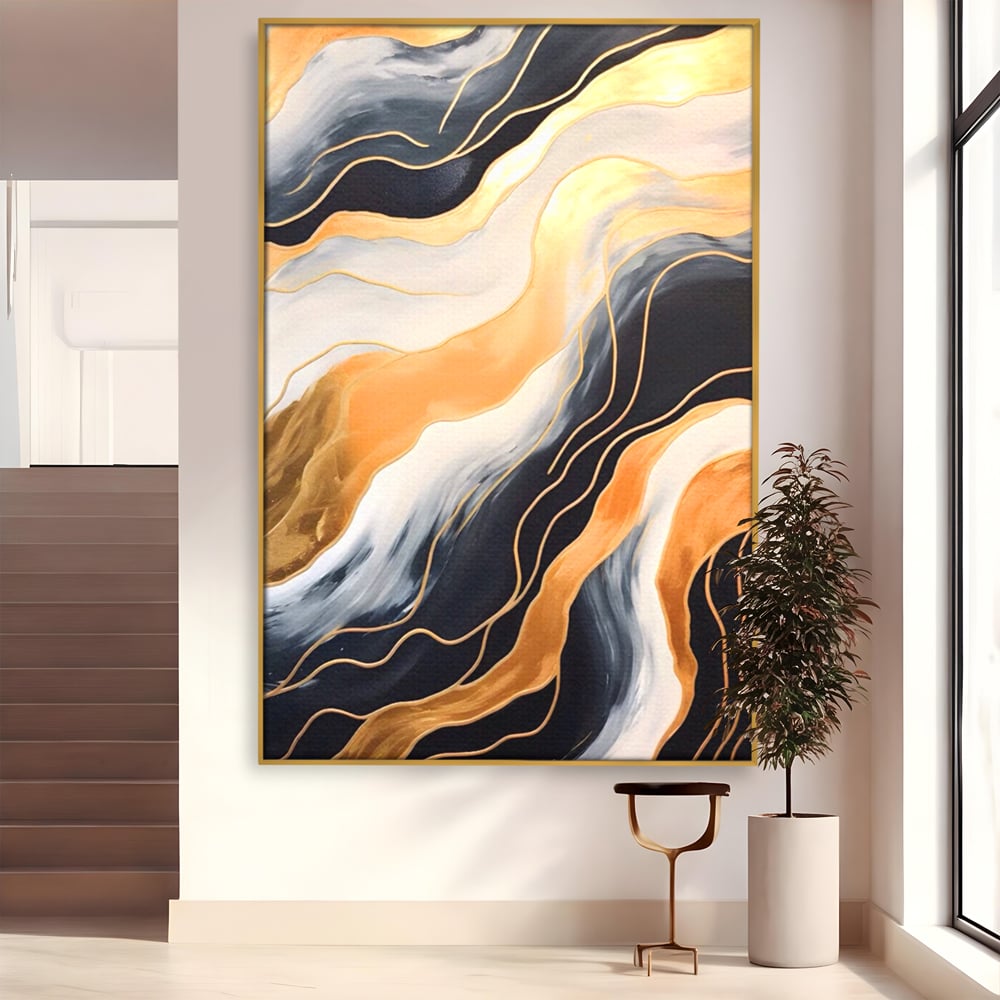 Tablou Canvas Premium LuxCanva® A1559, Valurile , Decorativ, Abstract, Auriu, Living, Culori Vibrante
