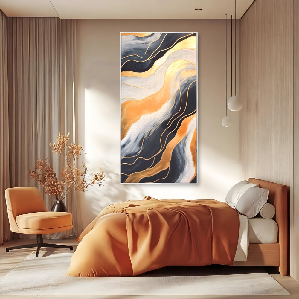 Tablou Canvas Premium LuxCanva® A1559, Valurile , Decorativ, Abstract, Auriu, Living, Culori Vibrante