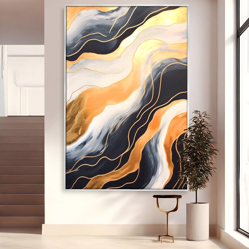 Tablou Canvas Premium LuxCanva® A1559, Valurile , Decorativ, Abstract, Auriu, Living, Culori Vibrante