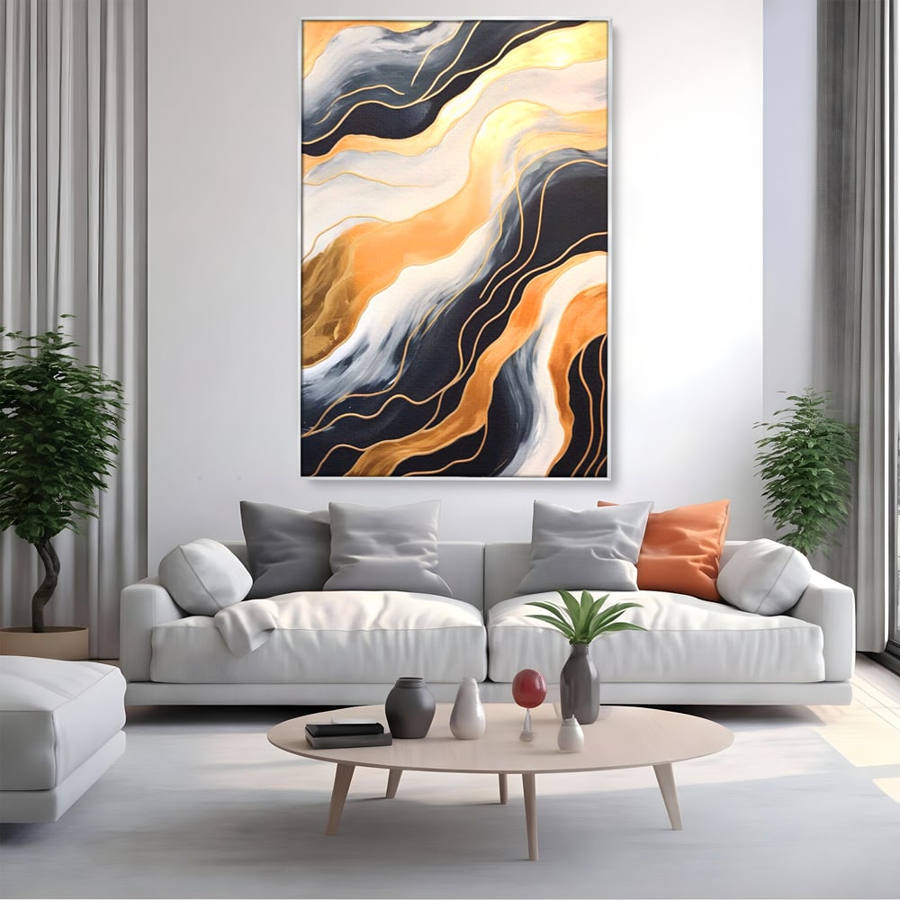 Tablou Canvas Premium LuxCanva® A1559, Valurile , Decorativ, Abstract, Auriu, Living, Culori Vibrante