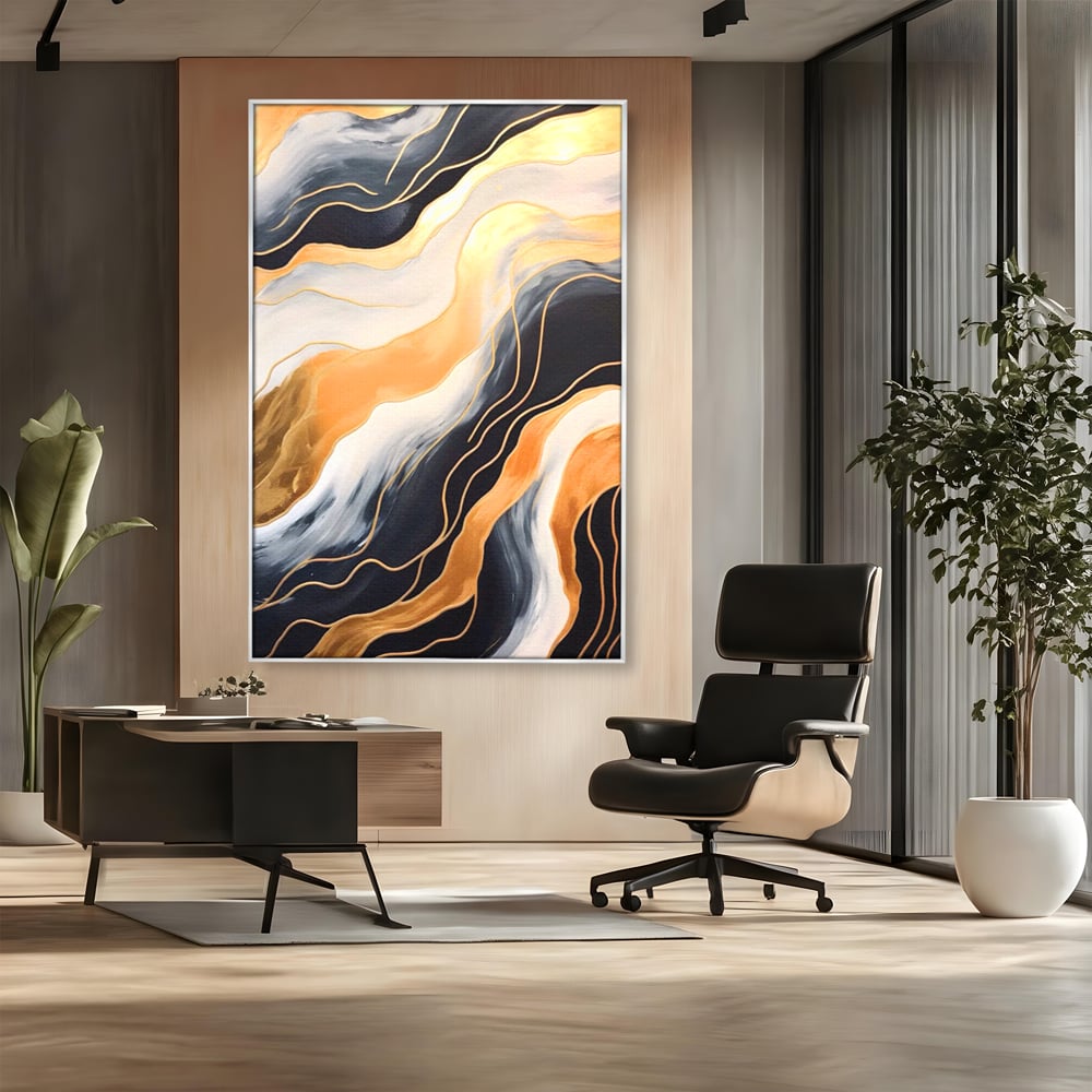 Tablou Canvas Premium LuxCanva® A1559, Valurile , Decorativ, Abstract, Auriu, Living, Culori Vibrante