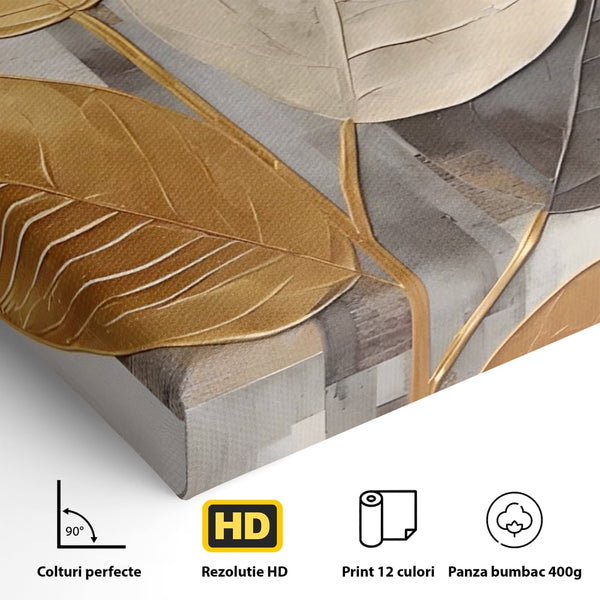Tablou Canvas Premium LuxCanva® A1560, Simfonia Frunzelor , Dormitor, Decorativ, Natura, Auriu, Living, Culori Vibrante