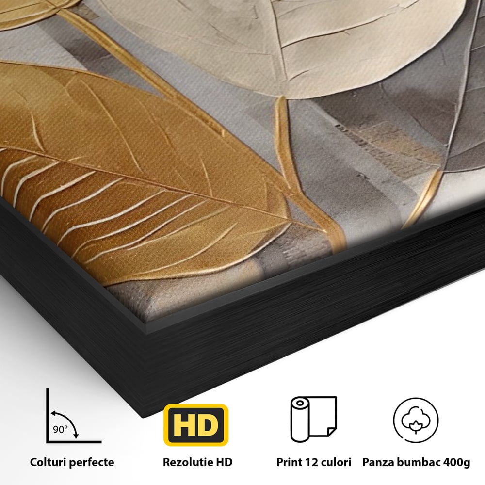 Tablou Canvas Premium LuxCanva® A1560, Simfonia Frunzelor , Dormitor, Decorativ, Natura, Auriu, Living, Culori Vibrante