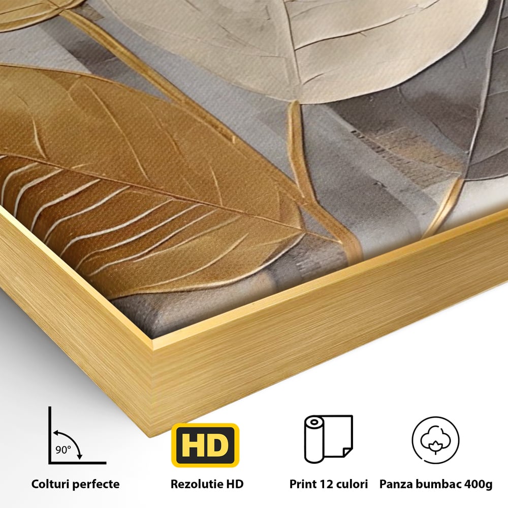 Tablou Canvas Premium LuxCanva® A1560, Simfonia Frunzelor , Dormitor, Decorativ, Natura, Auriu, Living, Culori Vibrante