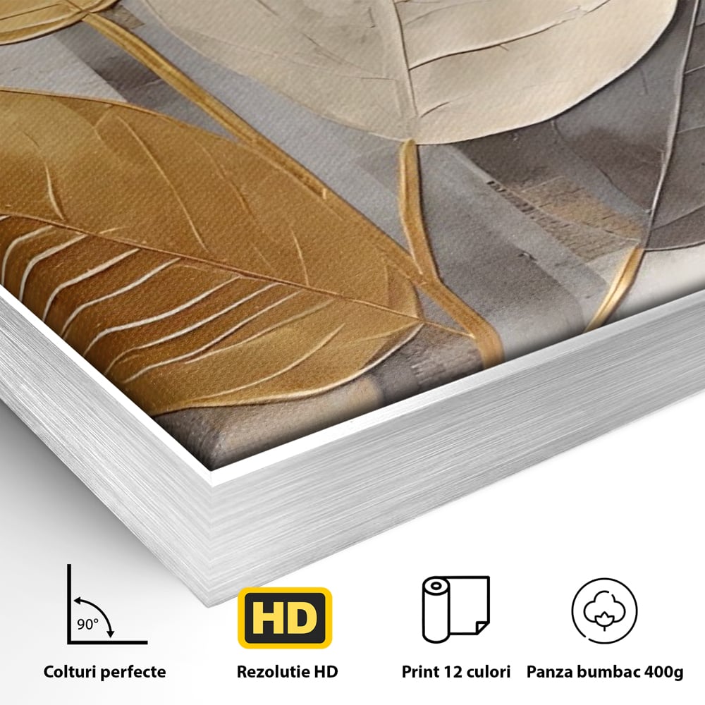 Tablou Canvas Premium LuxCanva® A1560, Simfonia Frunzelor , Dormitor, Decorativ, Natura, Auriu, Living, Culori Vibrante