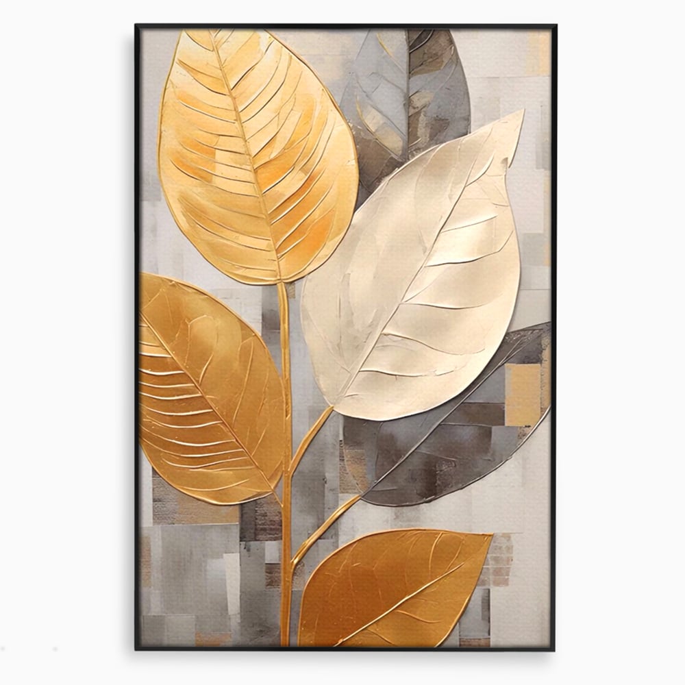 Tablou Canvas Premium LuxCanva® A1560, Simfonia Frunzelor , Dormitor, Decorativ, Natura, Auriu, Living, Culori Vibrante