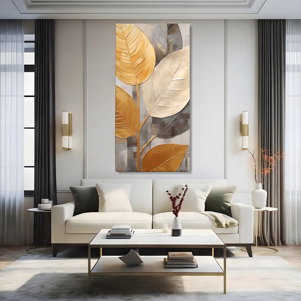 Tablou Canvas Premium LuxCanva® A1560, Simfonia Frunzelor , Dormitor, Decorativ, Natura, Auriu, Living, Culori Vibrante