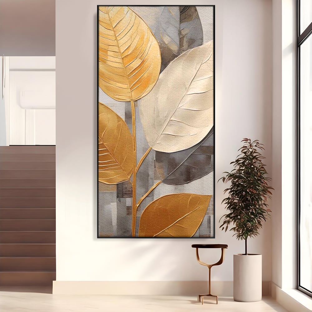 Tablou Canvas Premium LuxCanva® A1560, Simfonia Frunzelor , Dormitor, Decorativ, Natura, Auriu, Living, Culori Vibrante