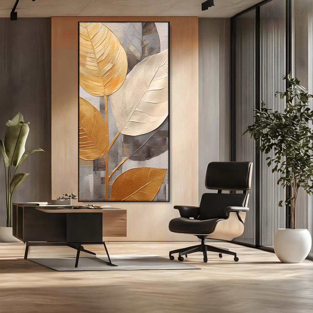 Tablou Canvas Premium LuxCanva® A1560, Simfonia Frunzelor , Dormitor, Decorativ, Natura, Auriu, Living, Culori Vibrante