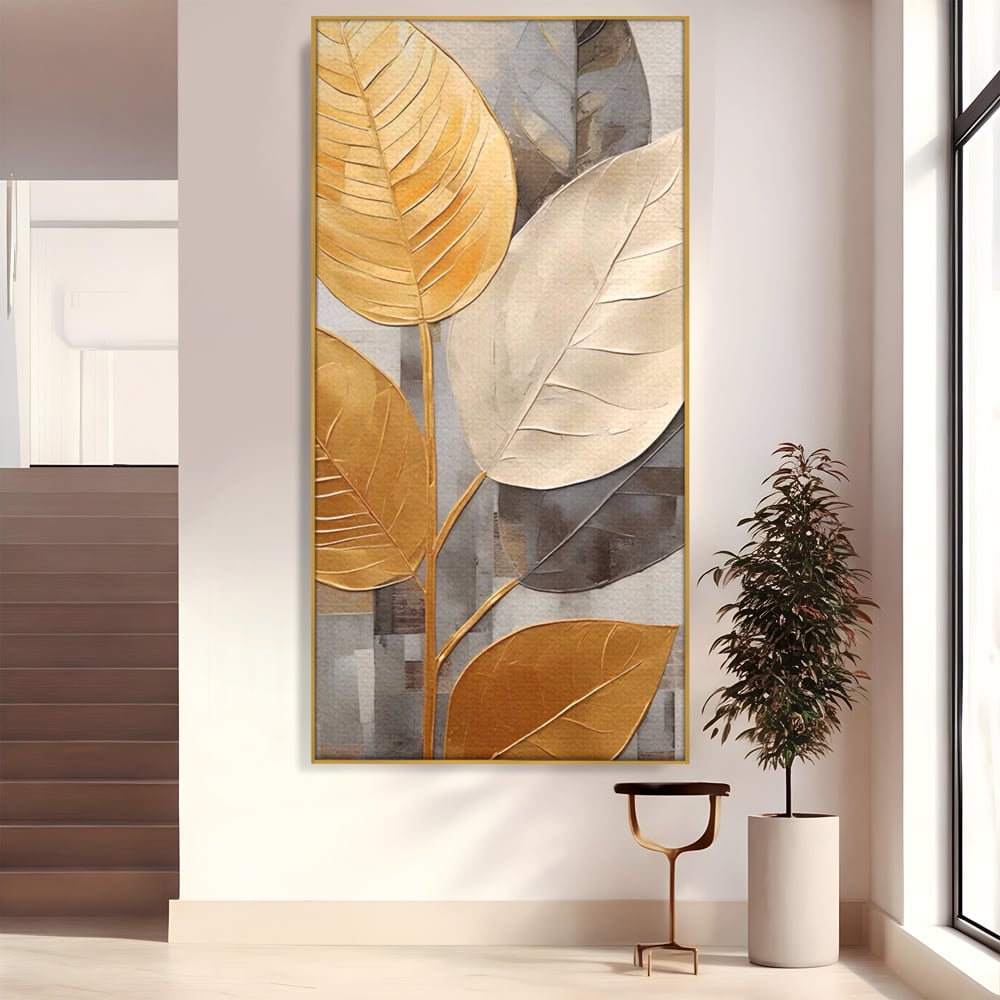 Tablou Canvas Premium LuxCanva® A1560, Simfonia Frunzelor , Dormitor, Decorativ, Natura, Auriu, Living, Culori Vibrante