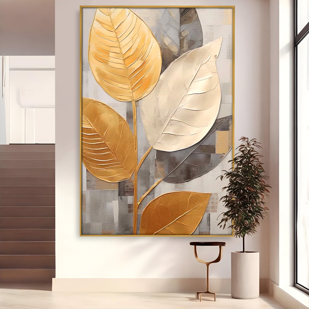 Tablou Canvas Premium LuxCanva® A1560, Simfonia Frunzelor , Dormitor, Decorativ, Natura, Auriu, Living, Culori Vibrante