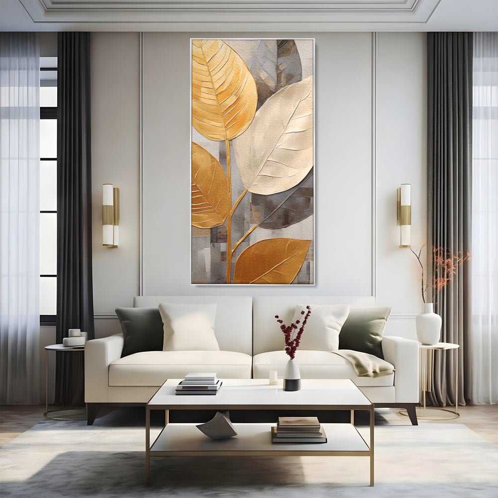 Tablou Canvas Premium LuxCanva® A1560, Simfonia Frunzelor , Dormitor, Decorativ, Natura, Auriu, Living, Culori Vibrante