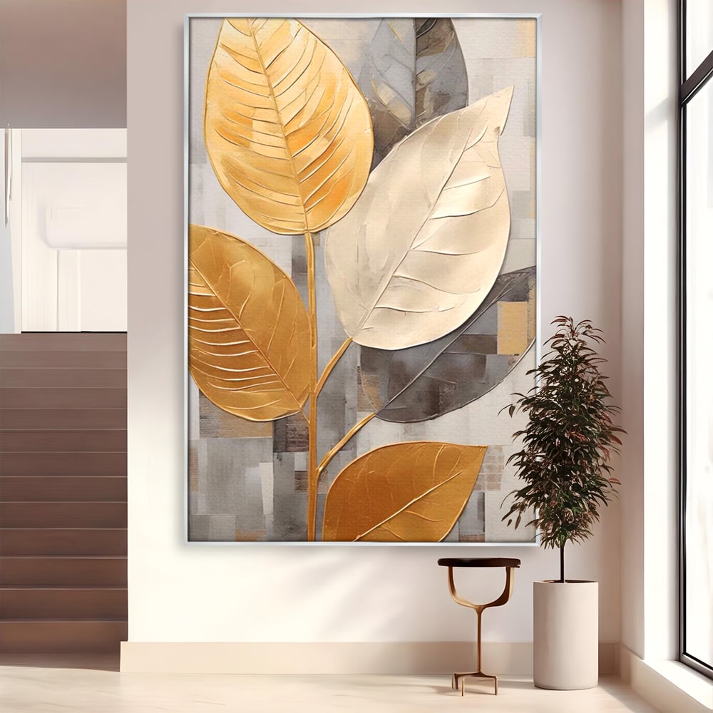 Tablou Canvas Premium LuxCanva® A1560, Simfonia Frunzelor , Dormitor, Decorativ, Natura, Auriu, Living, Culori Vibrante