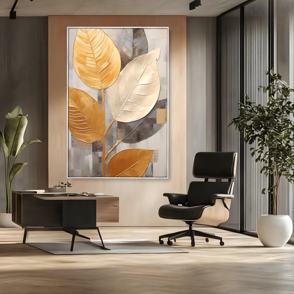 Tablou Canvas Premium LuxCanva® A1560, Simfonia Frunzelor , Dormitor, Decorativ, Natura, Auriu, Living, Culori Vibrante