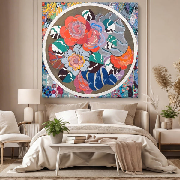 Leinwandbilder LuxCanva Premium Leinwandbilder® A1561, Floral Circle , Schlafzimmer, Dekorativ, Blumen, Pflanzen, Farbenfroh, Lebendig, Kräftige Farben