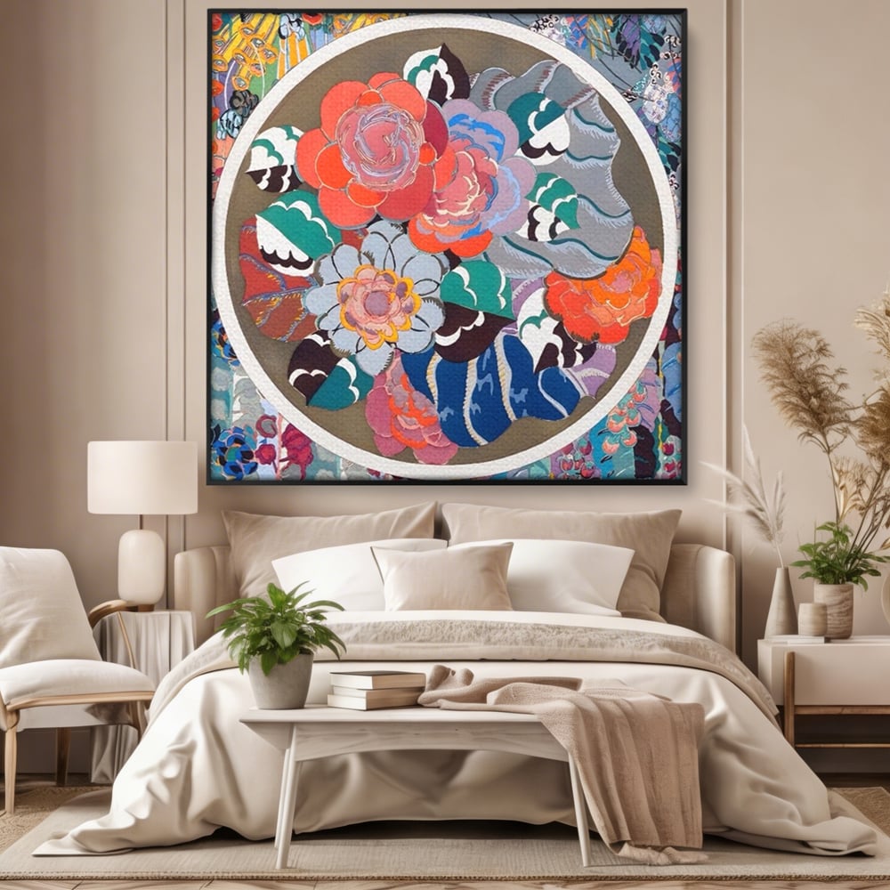 Leinwandbilder LuxCanva Premium Leinwandbilder® A1561, Floral Circle , Schlafzimmer, Dekorativ, Blumen, Pflanzen, Farbenfroh, Lebendig, Kräftige Farben