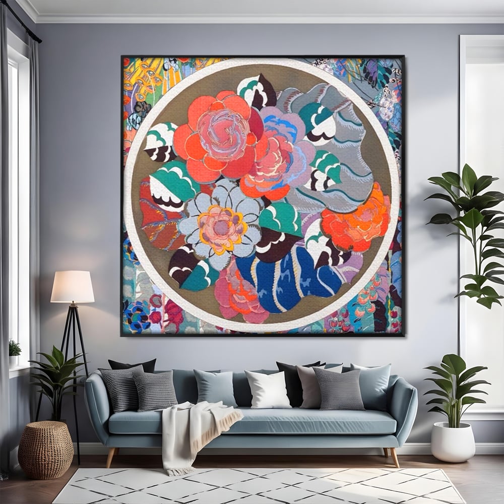 Leinwandbilder LuxCanva Premium Leinwandbilder® A1561, Floral Circle , Schlafzimmer, Dekorativ, Blumen, Pflanzen, Farbenfroh, Lebendig, Kräftige Farben