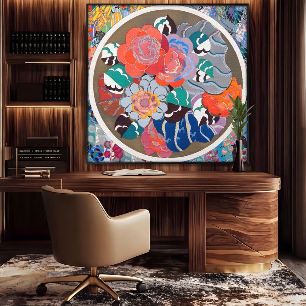 Leinwandbilder LuxCanva Premium Leinwandbilder® A1561, Floral Circle , Schlafzimmer, Dekorativ, Blumen, Pflanzen, Farbenfroh, Lebendig, Kräftige Farben