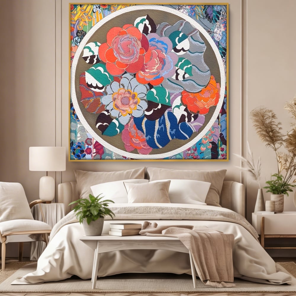 Leinwandbilder LuxCanva Premium Leinwandbilder® A1561, Floral Circle , Schlafzimmer, Dekorativ, Blumen, Pflanzen, Farbenfroh, Lebendig, Kräftige Farben