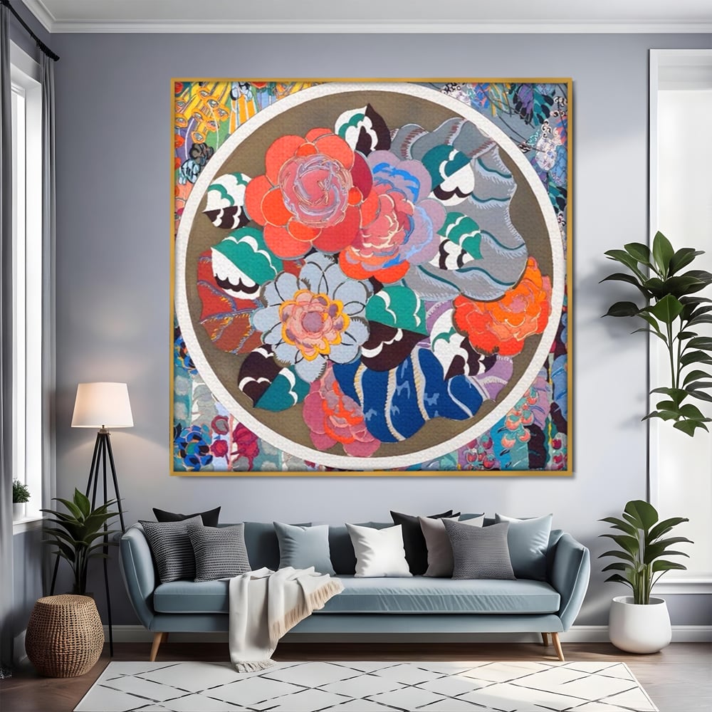 Leinwandbilder LuxCanva Premium Leinwandbilder® A1561, Floral Circle , Schlafzimmer, Dekorativ, Blumen, Pflanzen, Farbenfroh, Lebendig, Kräftige Farben