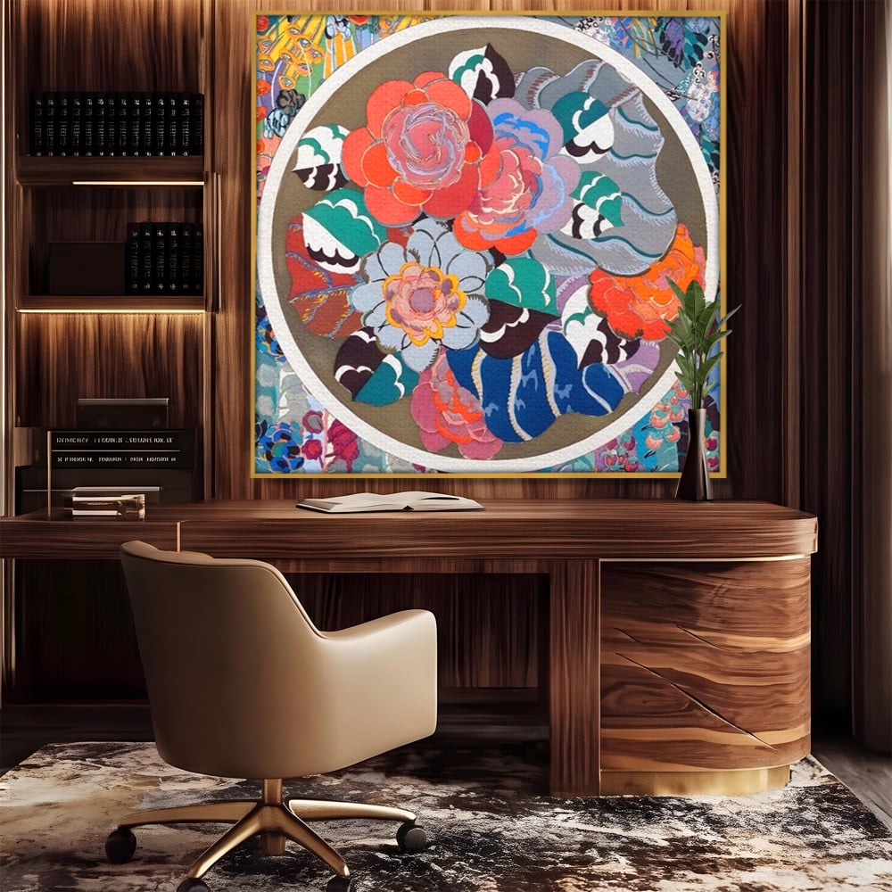 Leinwandbilder LuxCanva Premium Leinwandbilder® A1561, Floral Circle , Schlafzimmer, Dekorativ, Blumen, Pflanzen, Farbenfroh, Lebendig, Kräftige Farben