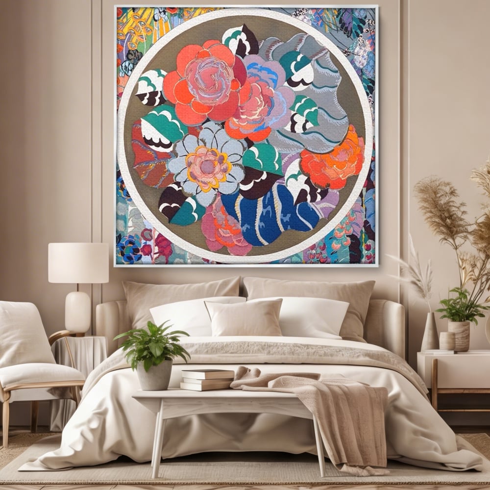 Leinwandbilder LuxCanva Premium Leinwandbilder® A1561, Floral Circle , Schlafzimmer, Dekorativ, Blumen, Pflanzen, Farbenfroh, Lebendig, Kräftige Farben