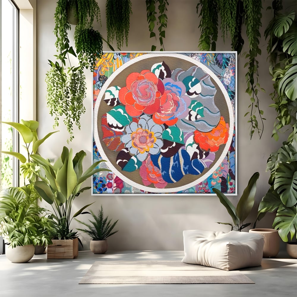 Leinwandbilder LuxCanva Premium Leinwandbilder® A1561, Floral Circle , Schlafzimmer, Dekorativ, Blumen, Pflanzen, Farbenfroh, Lebendig, Kräftige Farben
