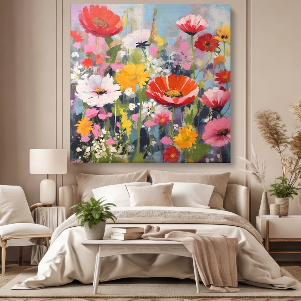 Tablou Canvas Premium LuxCanva® A1562, Imbratisare Florala , Living, Decorativ, Flori, Primavara, Natura, Dormitor, Culori Vibrante