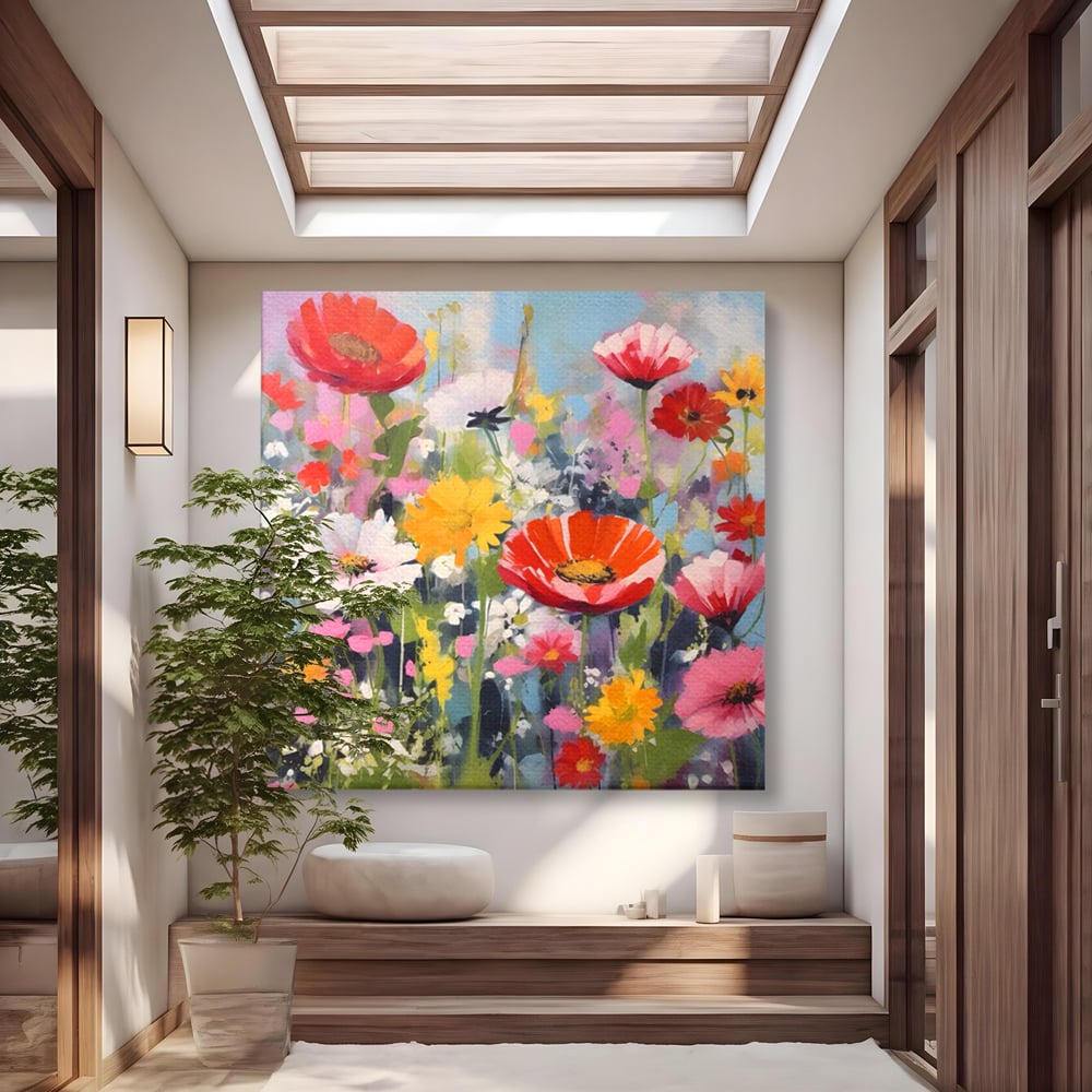 Tablou Canvas Premium LuxCanva® A1562, Imbratisare Florala , Living, Decorativ, Flori, Primavara, Natura, Dormitor, Culori Vibrante