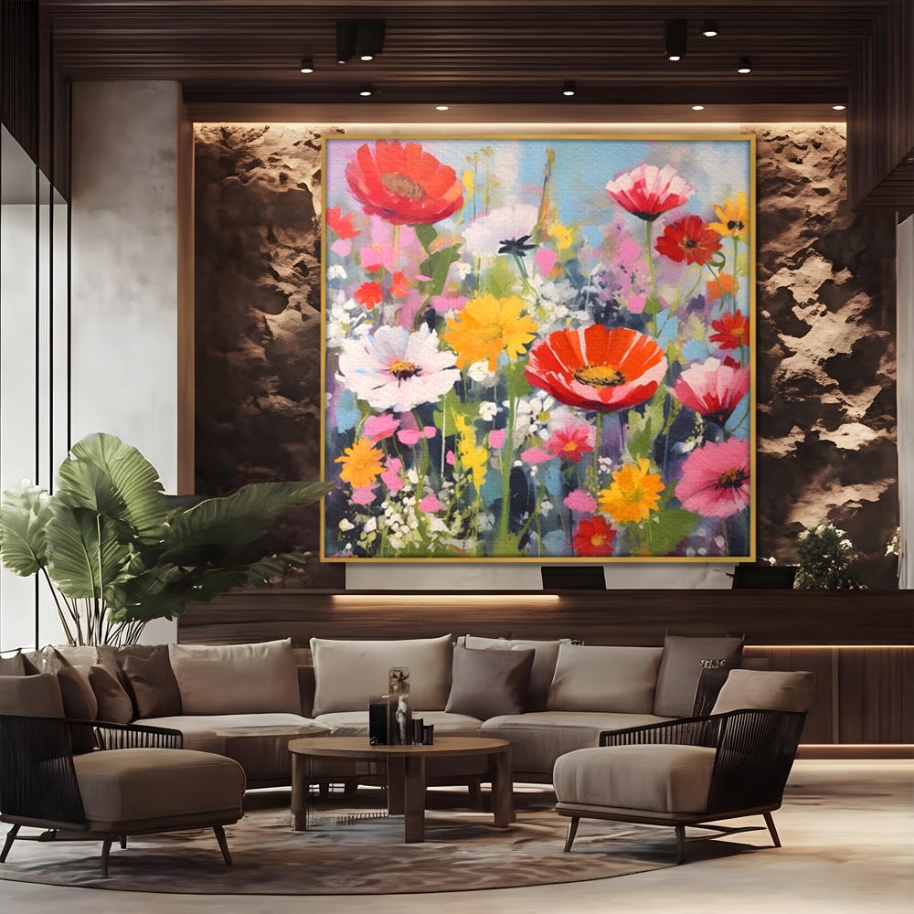 Tablou Canvas Premium LuxCanva® A1562, Imbratisare Florala , Living, Decorativ, Flori, Primavara, Natura, Dormitor, Culori Vibrante
