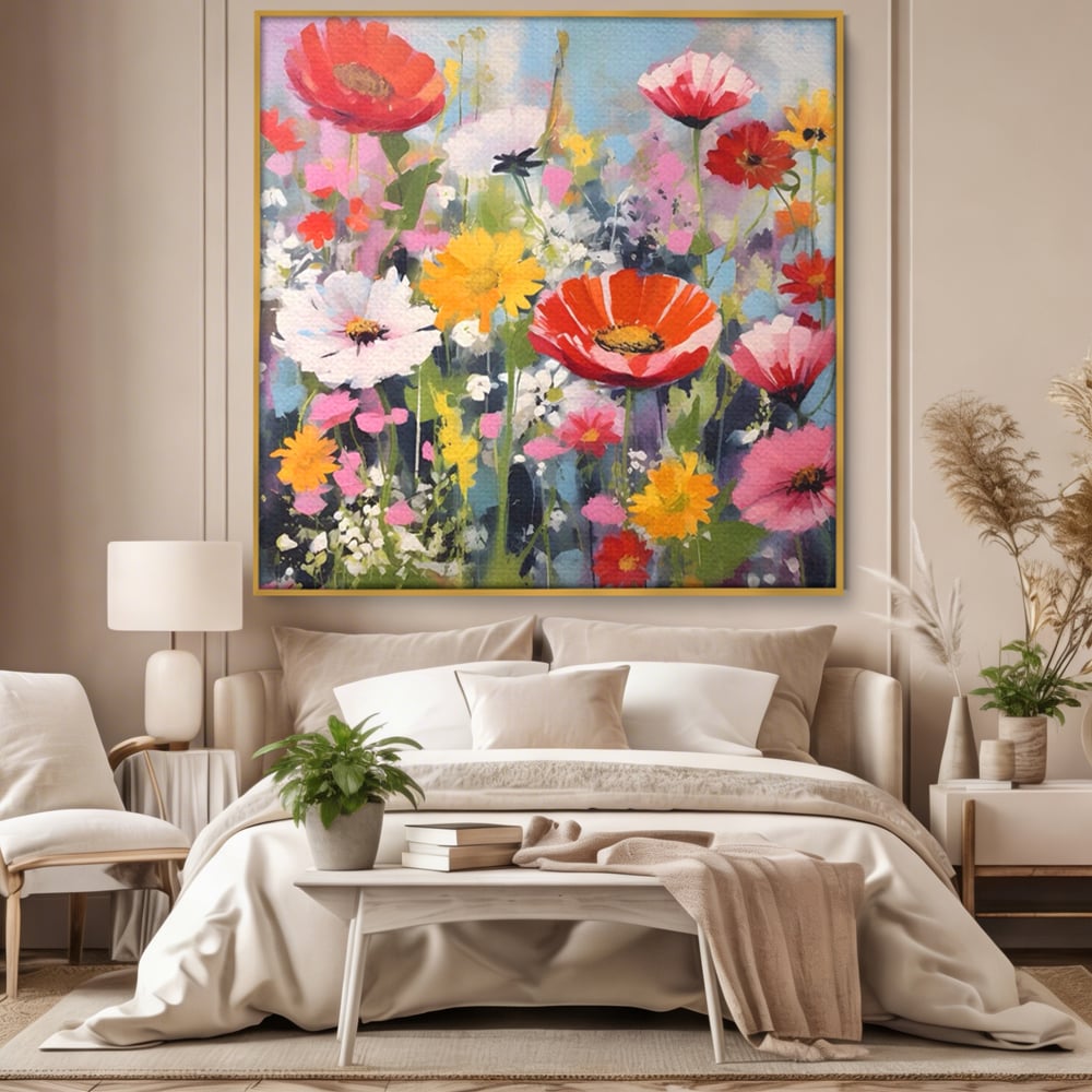 Tablou Canvas Premium LuxCanva® A1562, Imbratisare Florala , Living, Decorativ, Flori, Primavara, Natura, Dormitor, Culori Vibrante