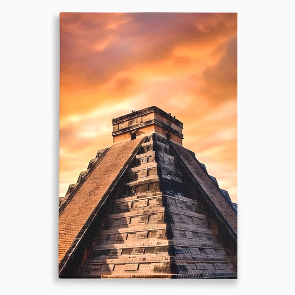 Tablou Canvas Premium LuxCanva® A1563, Lumea Antica , Living, Templu, Piramida, Civilizatie Mayasa, Dormitor, Culori Vibrante