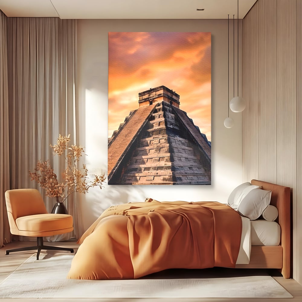 Tablou Canvas Premium LuxCanva® A1563, Lumea Antica , Living, Templu, Piramida, Civilizatie Mayasa, Dormitor, Culori Vibrante