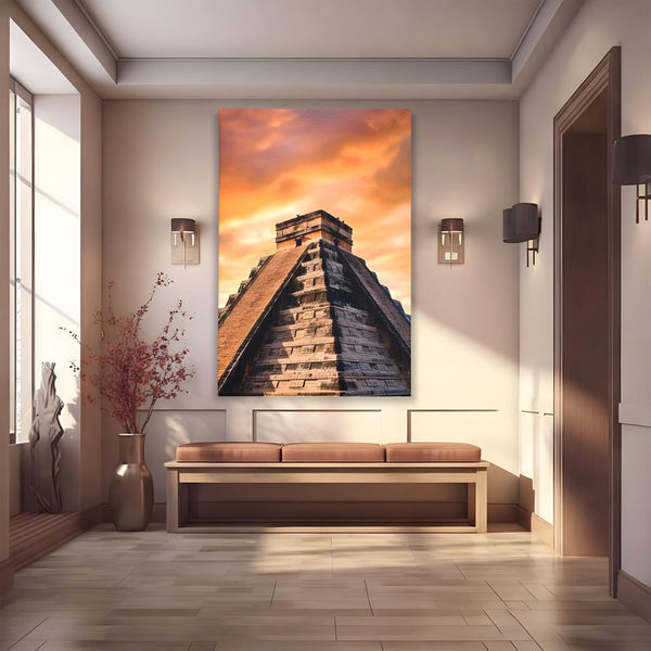 Tablou Canvas Premium LuxCanva® A1563, Lumea Antica , Living, Templu, Piramida, Civilizatie Mayasa, Dormitor, Culori Vibrante