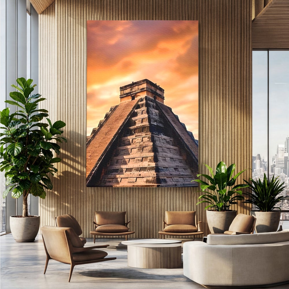 Tablou Canvas Premium LuxCanva® A1563, Lumea Antica , Living, Templu, Piramida, Civilizatie Mayasa, Dormitor, Culori Vibrante