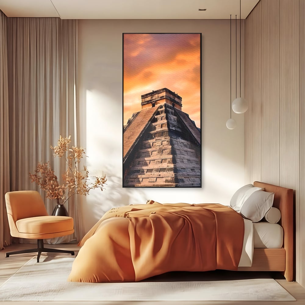 Tablou Canvas Premium LuxCanva® A1563, Lumea Antica , Living, Templu, Piramida, Civilizatie Mayasa, Dormitor, Culori Vibrante
