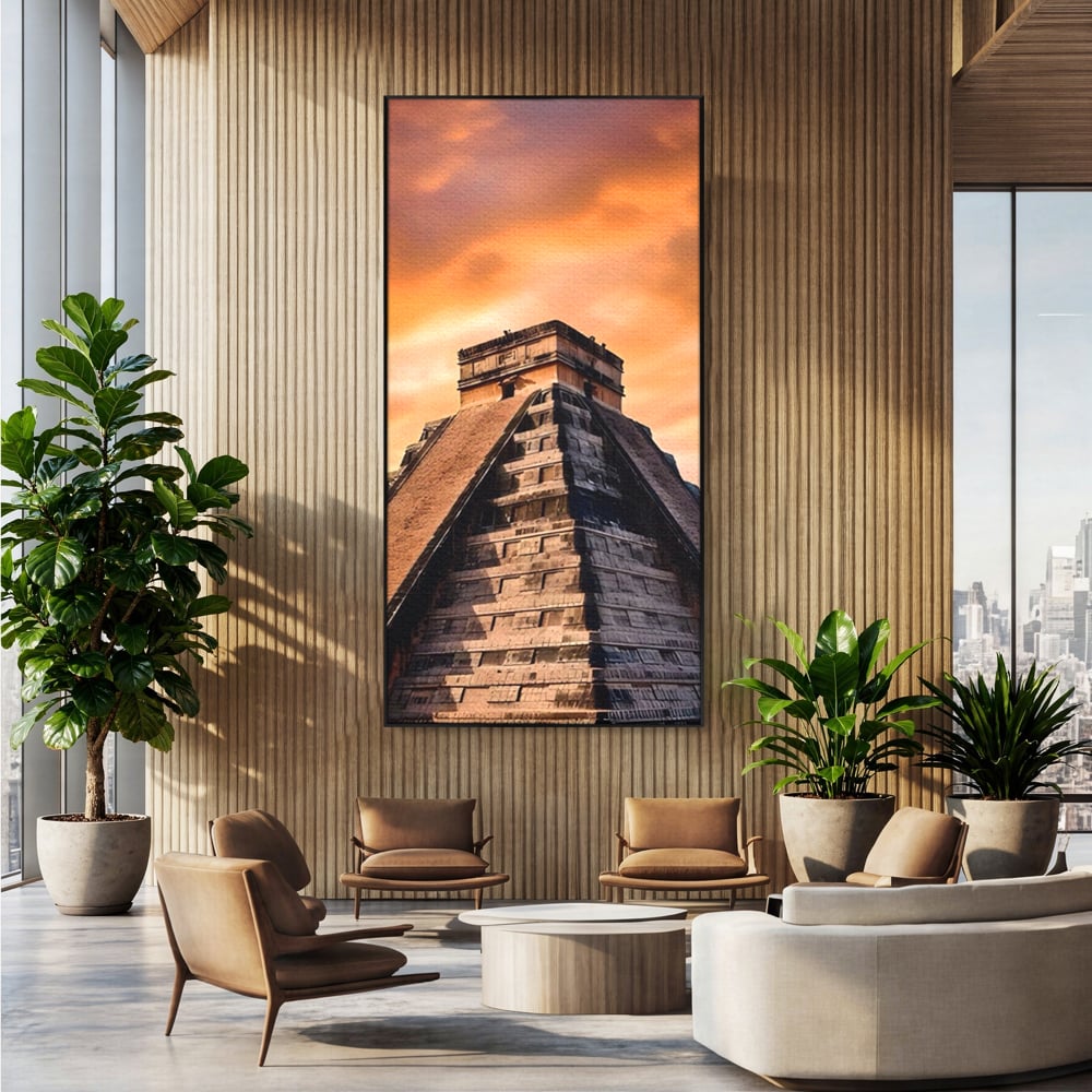 Tablou Canvas Premium LuxCanva® A1563, Lumea Antica , Living, Templu, Piramida, Civilizatie Mayasa, Dormitor, Culori Vibrante