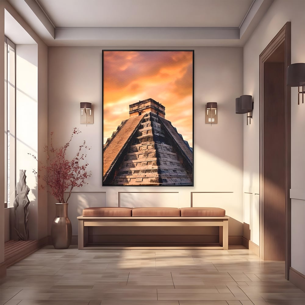 Tablou Canvas Premium LuxCanva® A1563, Lumea Antica , Living, Templu, Piramida, Civilizatie Mayasa, Dormitor, Culori Vibrante
