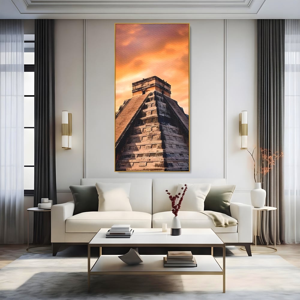 Tablou Canvas Premium LuxCanva® A1563, Lumea Antica , Living, Templu, Piramida, Civilizatie Mayasa, Dormitor, Culori Vibrante