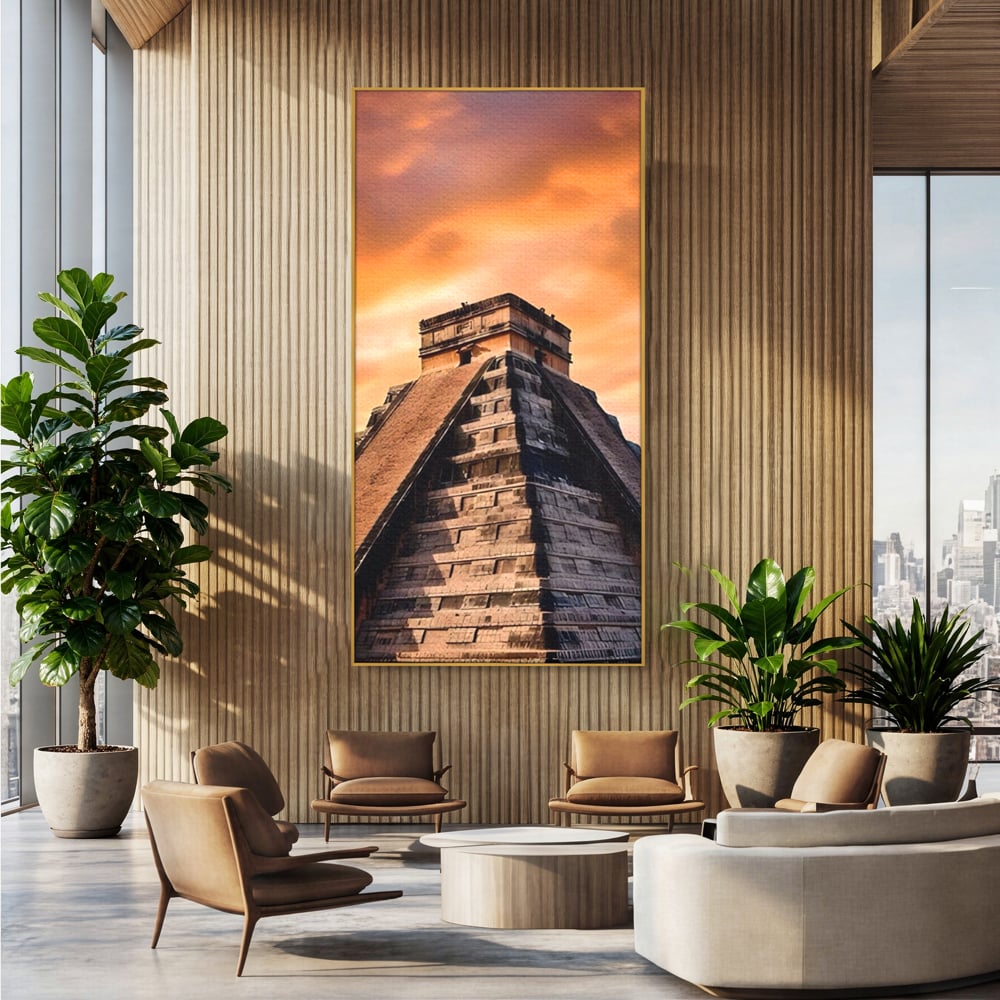 Tablou Canvas Premium LuxCanva® A1563, Lumea Antica , Living, Templu, Piramida, Civilizatie Mayasa, Dormitor, Culori Vibrante