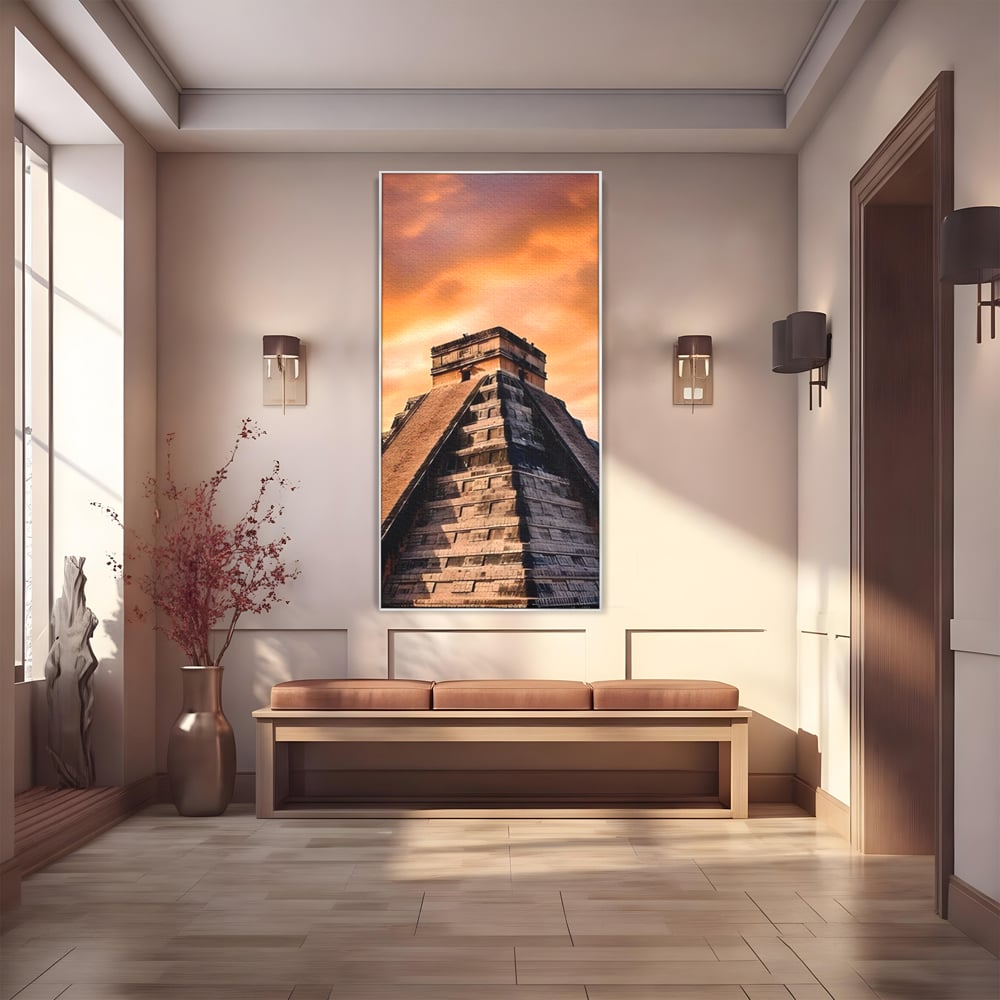 Tablou Canvas Premium LuxCanva® A1563, Lumea Antica , Living, Templu, Piramida, Civilizatie Mayasa, Dormitor, Culori Vibrante